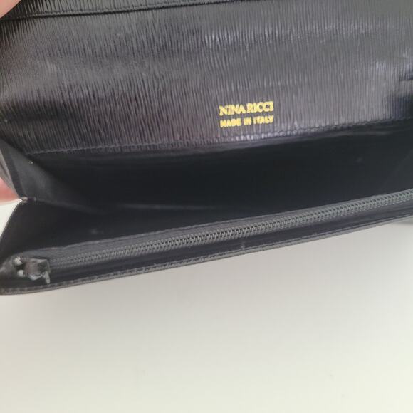 Nina Ricci Envelope Card Bill Holder Black Wallet Long Leather Vintage Italian - Picture 4 of 11